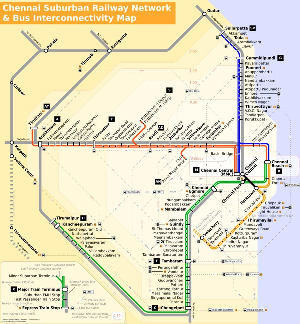 Chennai mapu města s autobusové linky