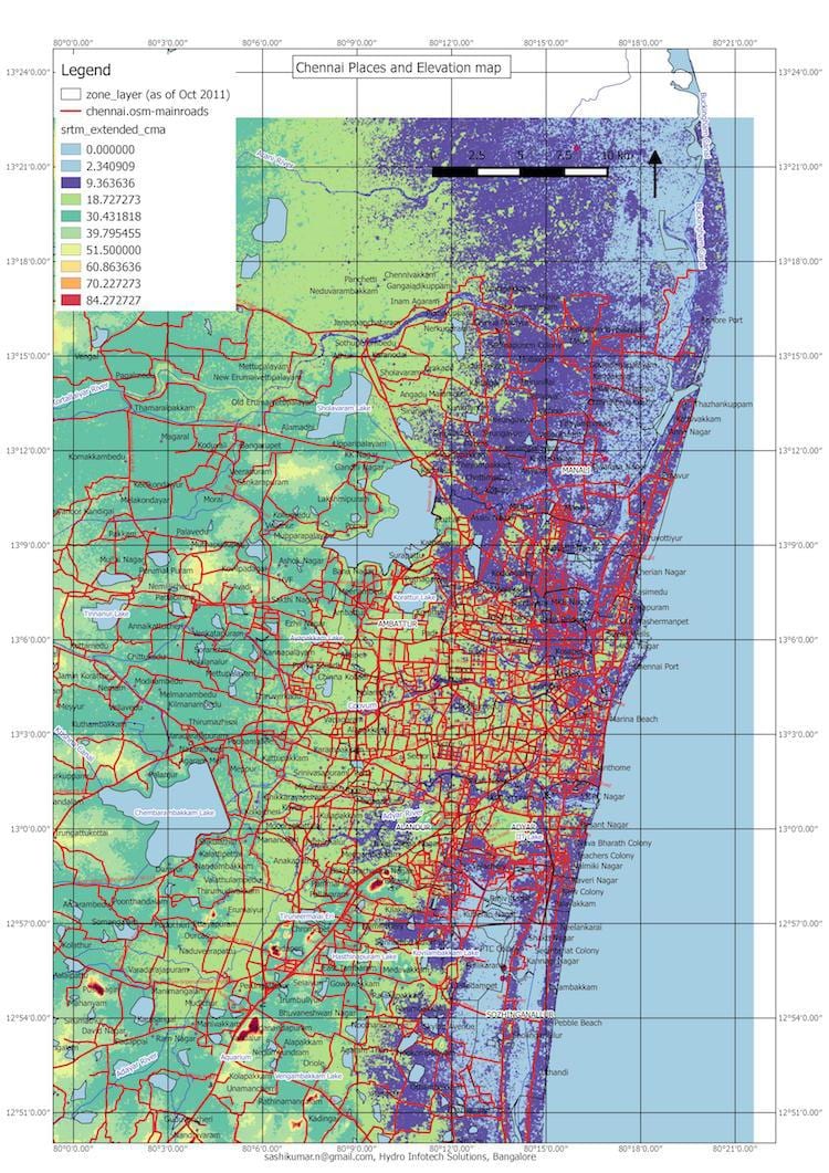 povodňové mapy Chennai