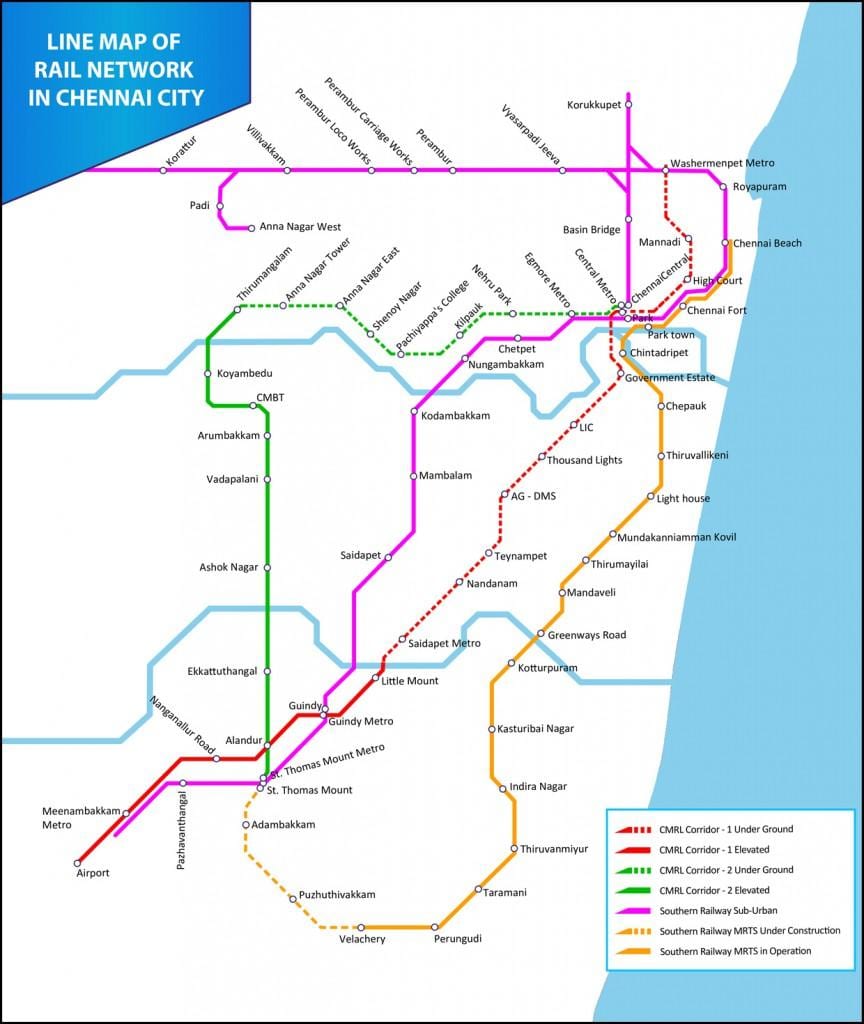 Chennai místní železniční mapa trasy