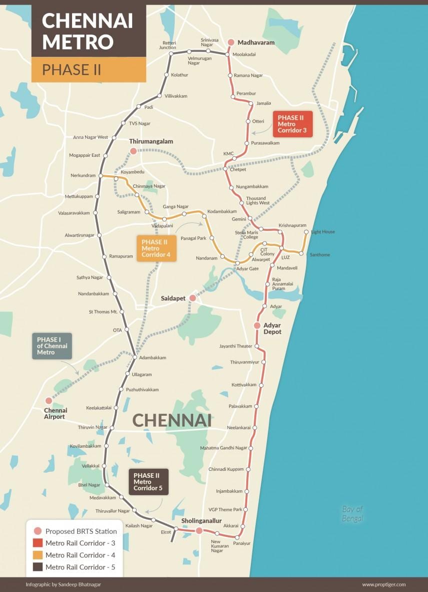 železniční stanice Chennai mapa trasy 2. fáze