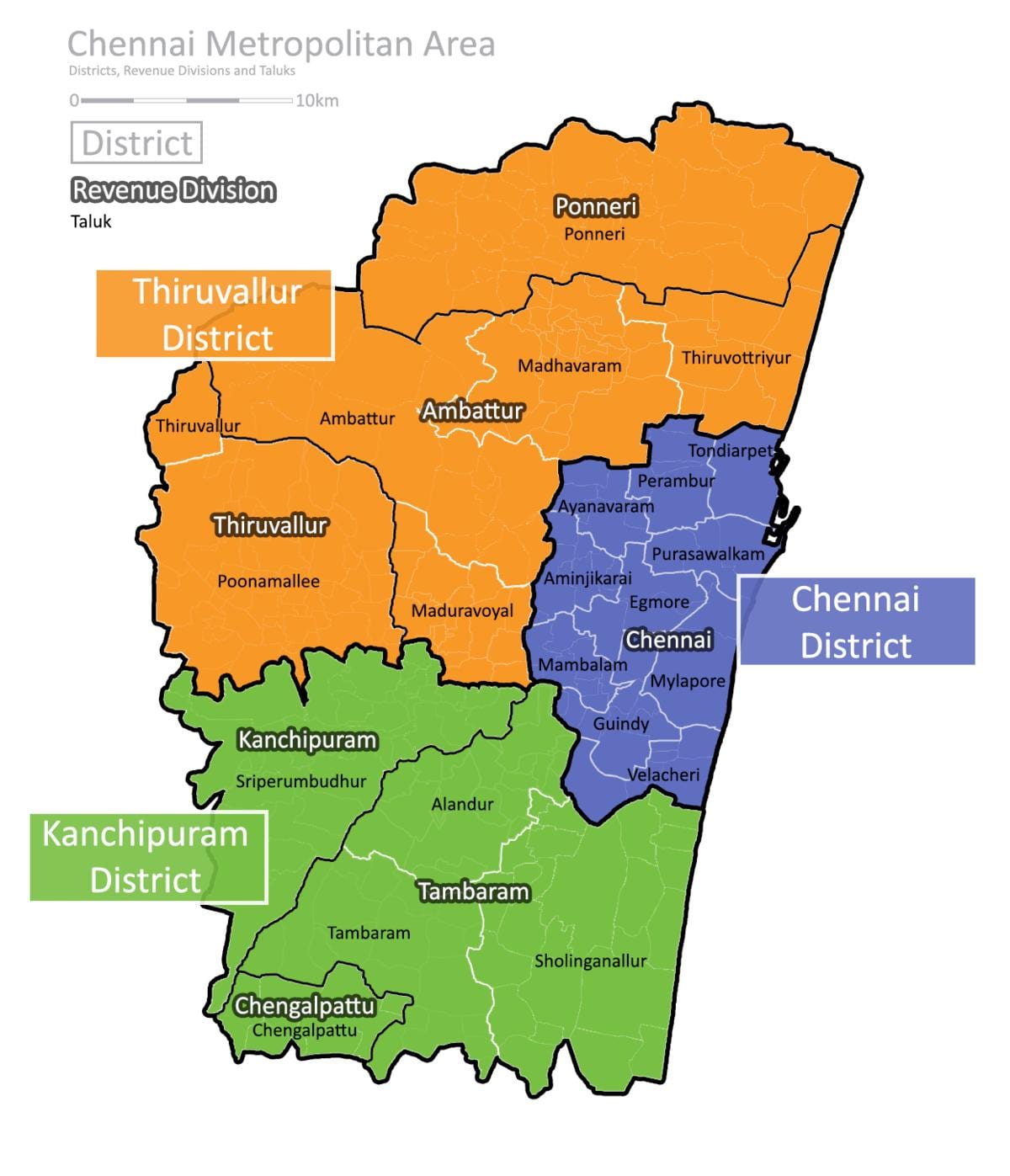Chennai mapa s oblastí