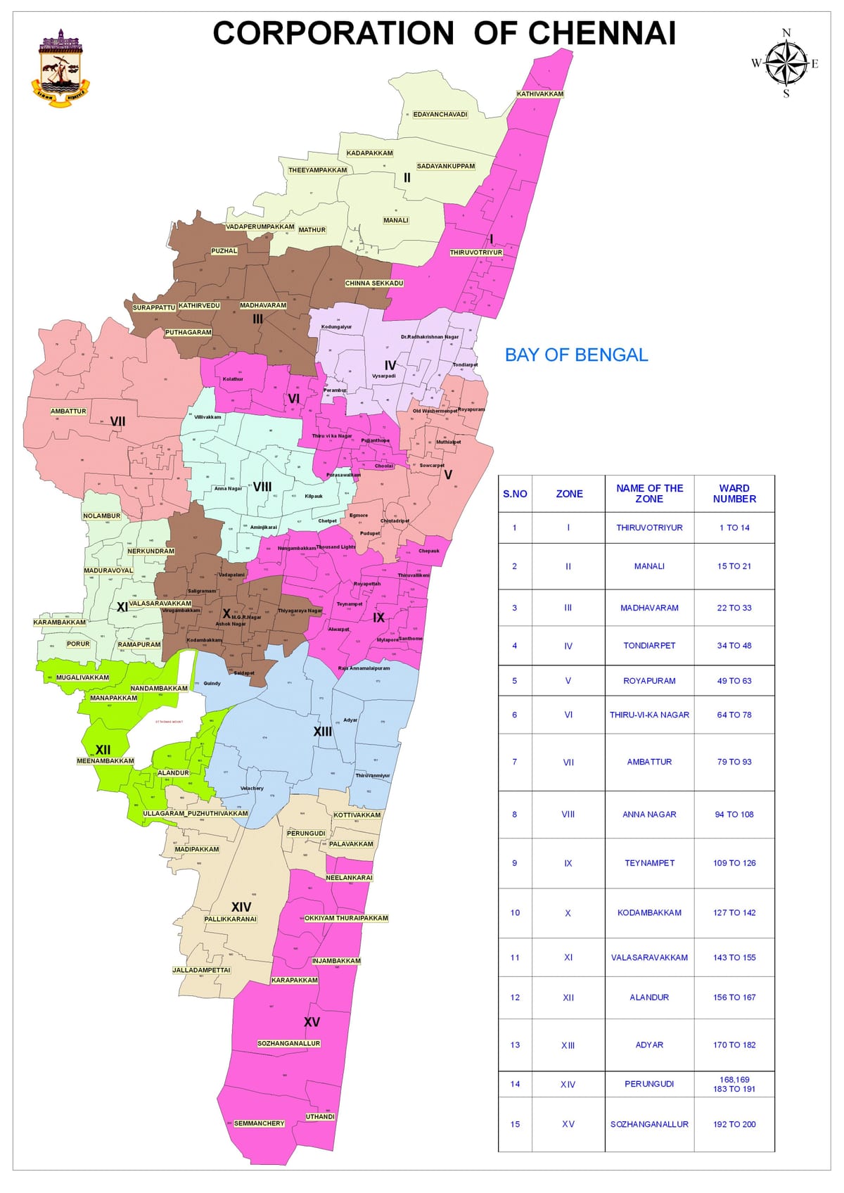 Chennai corporation oddělení mapě
