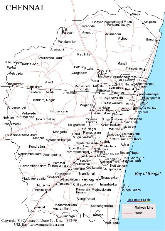 Chennai mapa s pokyny