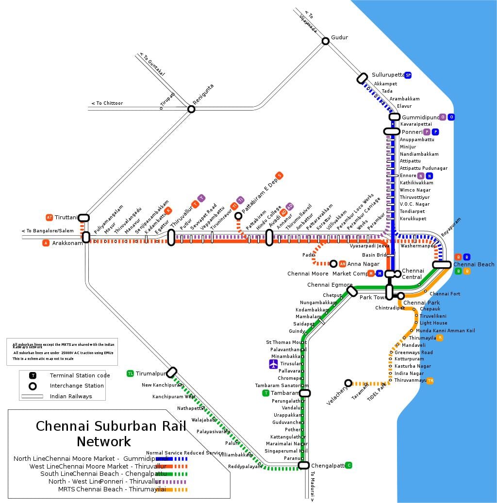 Chennai příměstské železniční mapě