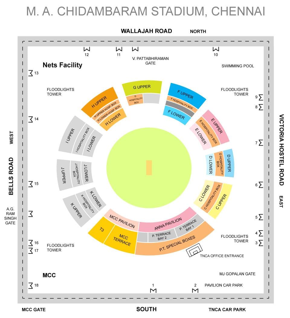 Chepauk stadium stojí rozložení mapě