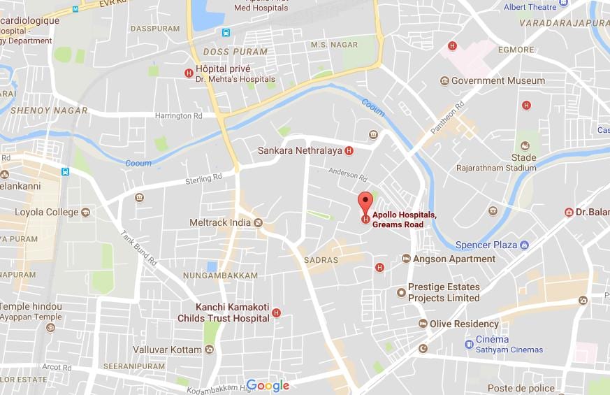 Apollo nemocnice Chennai Greams road map