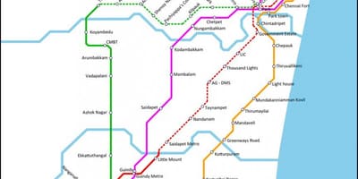 Chennai místní železniční mapa trasy