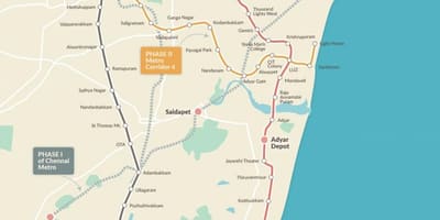 Železniční stanice Chennai mapa trasy 2. fáze